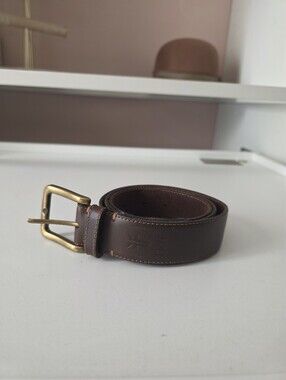 Frye Dark Brown Leather Belt with Brass Buckle